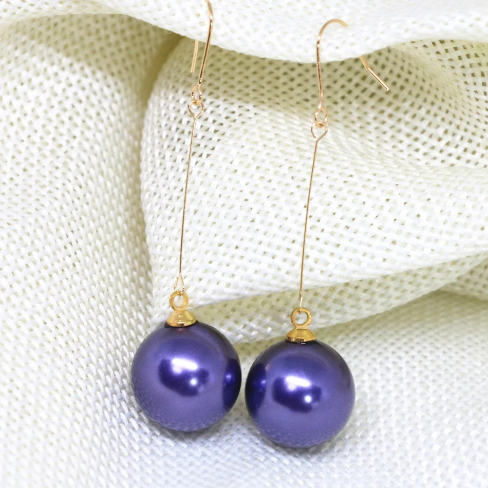 Серьги-подвески женские разноцветные круглые 14 мм с искусственным жемчугом 10