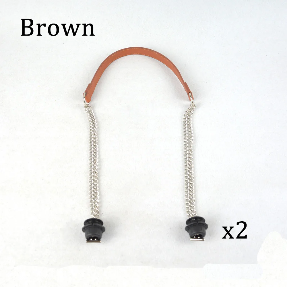 Brown Huntfun/Новинка, 1 пара, Obag, серебряная, длинная, Двойная Цепочка, с пряжкой, ручки с черным винтом, для Obag, EVA, женская сумка, сумка через плечо - Цвет: Brown
