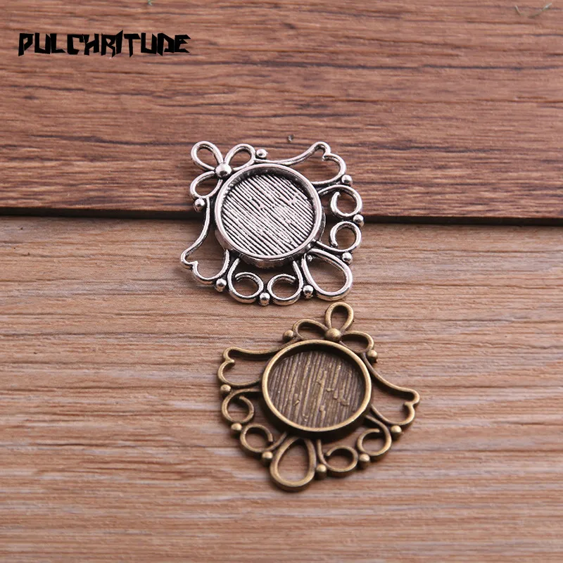  Two Color 10pcs Metal Flowers 26*29mm(Fit 12mm dia) Round Cabochon Pendant Setting Jewelry Blank Findings T6758 | Украшения и