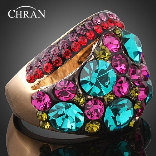 CHRAN модные золотые Австрийские кристаллы женские кольца на палец Акция винтажные