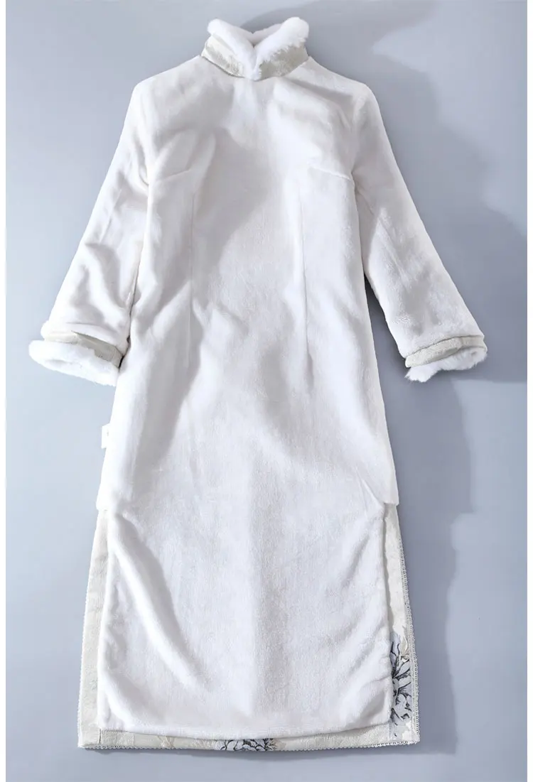 Женское зимнее платье с воротником стойкой и длинным рукавом из натурального