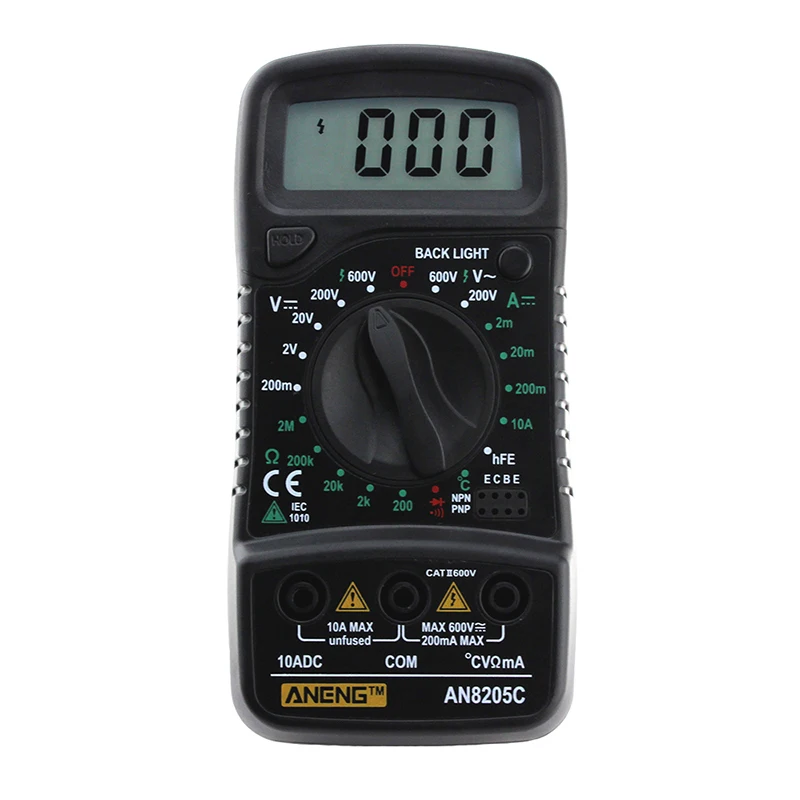 Портативный AN8205C ЖК-цифровой мультиметр AC/DC Измеритель Напряжения DC Амперметр Сопротивление с тестером температуры