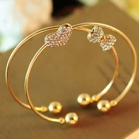 full bling crystal heart bow knot metallic golden opening bracelets bangles for women