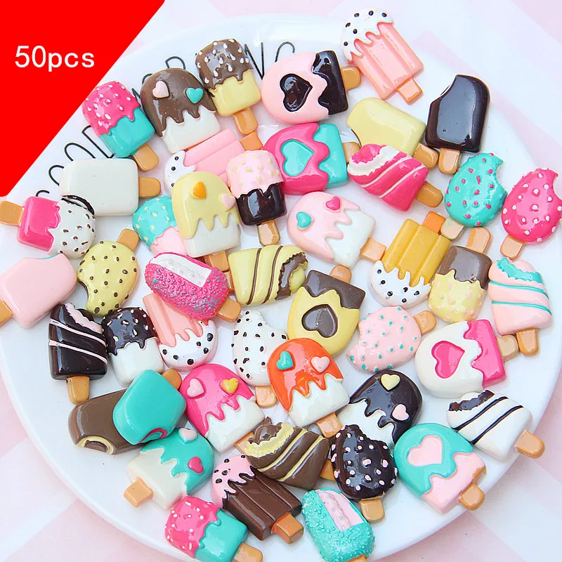50 шт. смешанные DIY смолы эскимо Kawaii еда кабошон стикер для мобильного телефона