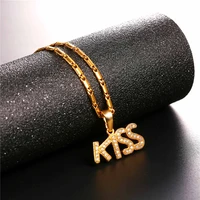 new hot crystal kiss initial necklace pendant yellow gold color link chain for women love jewelry 2017 p2481