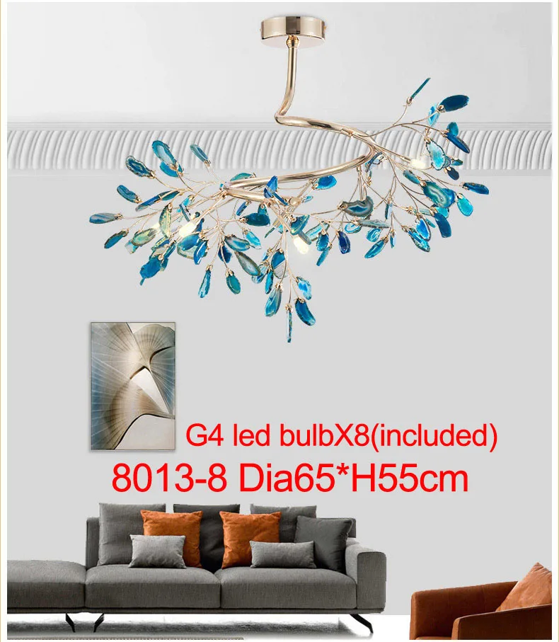 8 lights Dia65 H55cm Роскошный Золотой светодиодный агатовый люстра с лампочкой в комплекте, Скандинавская кухонная Люстра для гостиной/столовой/спальни - Цвет абажура: 8 lights Dia65 H55cm