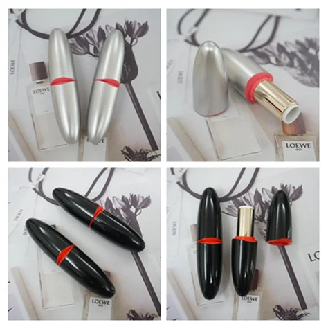 

10/20/50pcs 12.1mm Black/Silver Lipstick Tube Empty Bullet Shaped Lip Balm Refillable Container red lip pattern DIY Makeup Tool