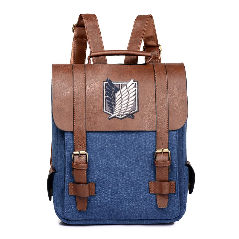 

Attack on Titan Anime Cosplay Backpack Vintage Canvas Backpacks Leather School Bag Portable Travel Bag Back Pack Mochilas