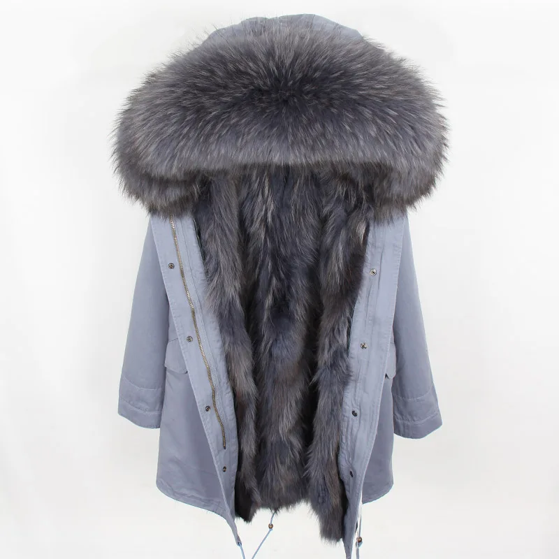 MAOMAOKONG Natural Raccoon Fur Collar Winter Coat Remove Liner Slim Jacket Fur Coat Woman Parkas Female Clothes enlarge