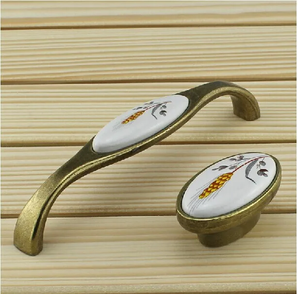 

128mm ceramic kichen cabinet drawer handle pull antique brass dresser cupboard wardrobe furniture handles pulls knobs 5"