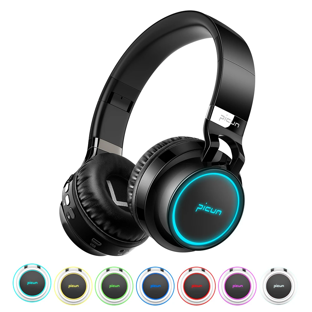 Беспроводные наушники Picun P60 Bluetooth светящиеся 24 часа работы mp3 плеер с микрофоном