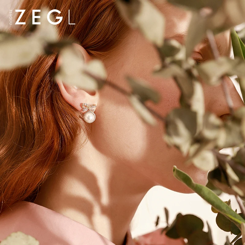 Женские серьги-клипсы ZEGL серьги с искусственным жемчугом и бантом