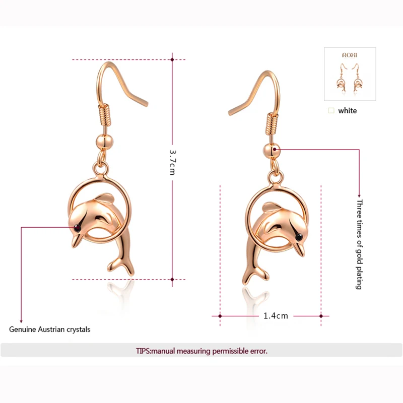 Romad серьги-гвоздики с симпатичным дельфином женские изысканные подвески из
