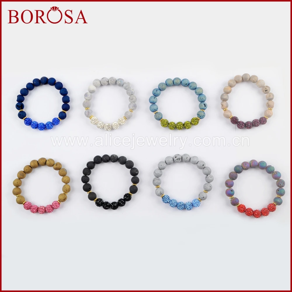 BOROSA 10PCS Fashion 10mm Round Rainbow Titanium Druzy With Disco Ball Beads Bracelet Gems Bangle For Women Jewelry G1575 | Украшения и
