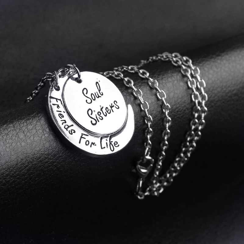 Мужские и женские ожерелья с круглой изогнутой луной Soul sisters friends For life
