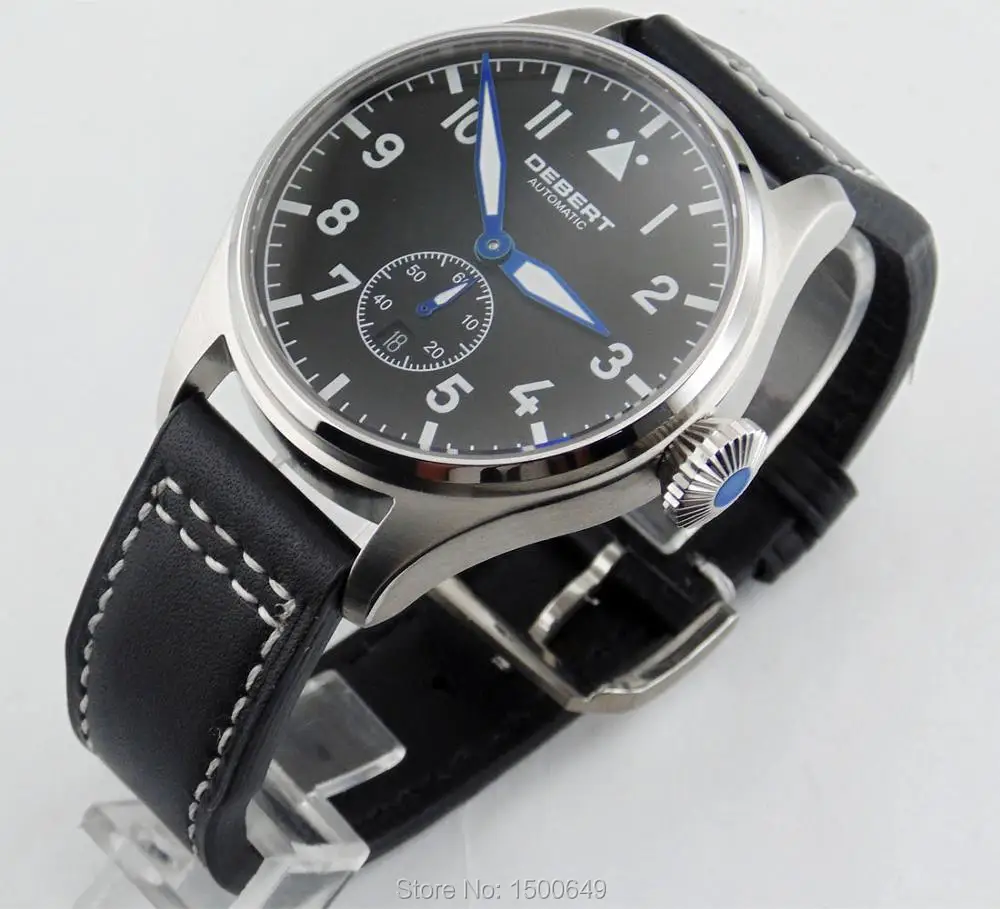 Мужские часы DEBERT 42 мм с зеленым светящимся сапфировым стеклом и черным