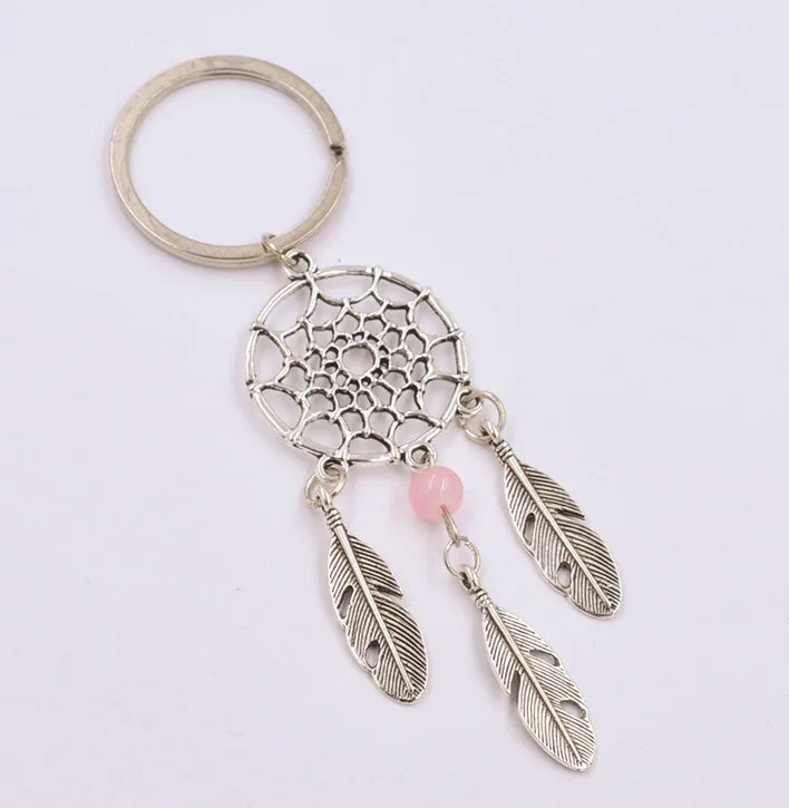 New Pink Blue Beads Dream catcher Feather keychian Wind Chimes Catcher Key Chain Women Vintage Indian Style ring gift | Украшения и