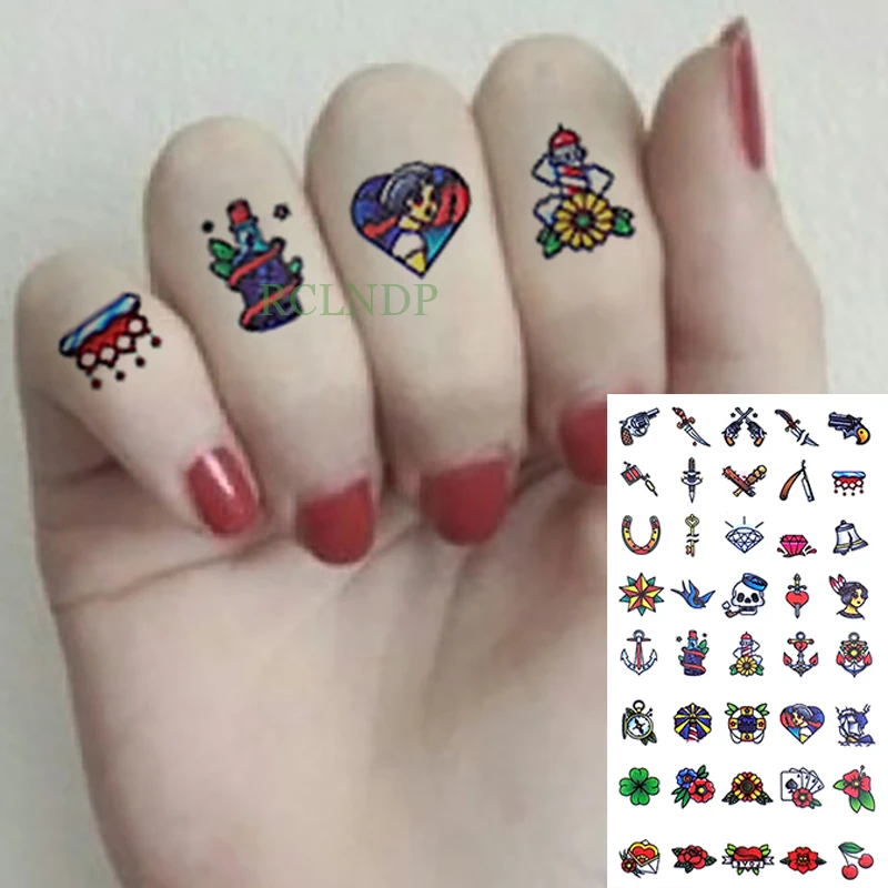 Waterproof Temporary Tattoo Stickers Lovely Clover Flower Gun Bird Diamonds Flash Tatoo Hand Back Foot for Girl Women Men Kids | Красота и