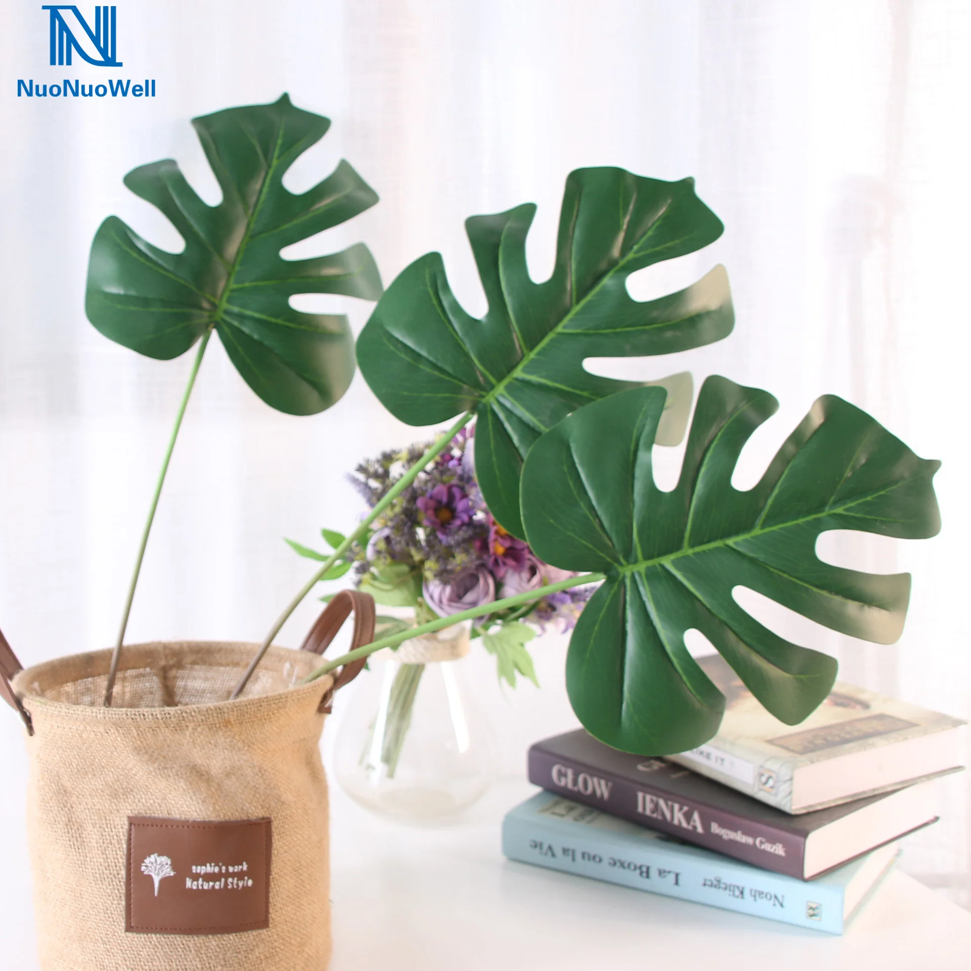 

NuoNuoWell 10x Artificial Large Monstera DIY Stem Faux Flower Arrangement Tropical Silk Leaves Home Office Display Indoor 23inch