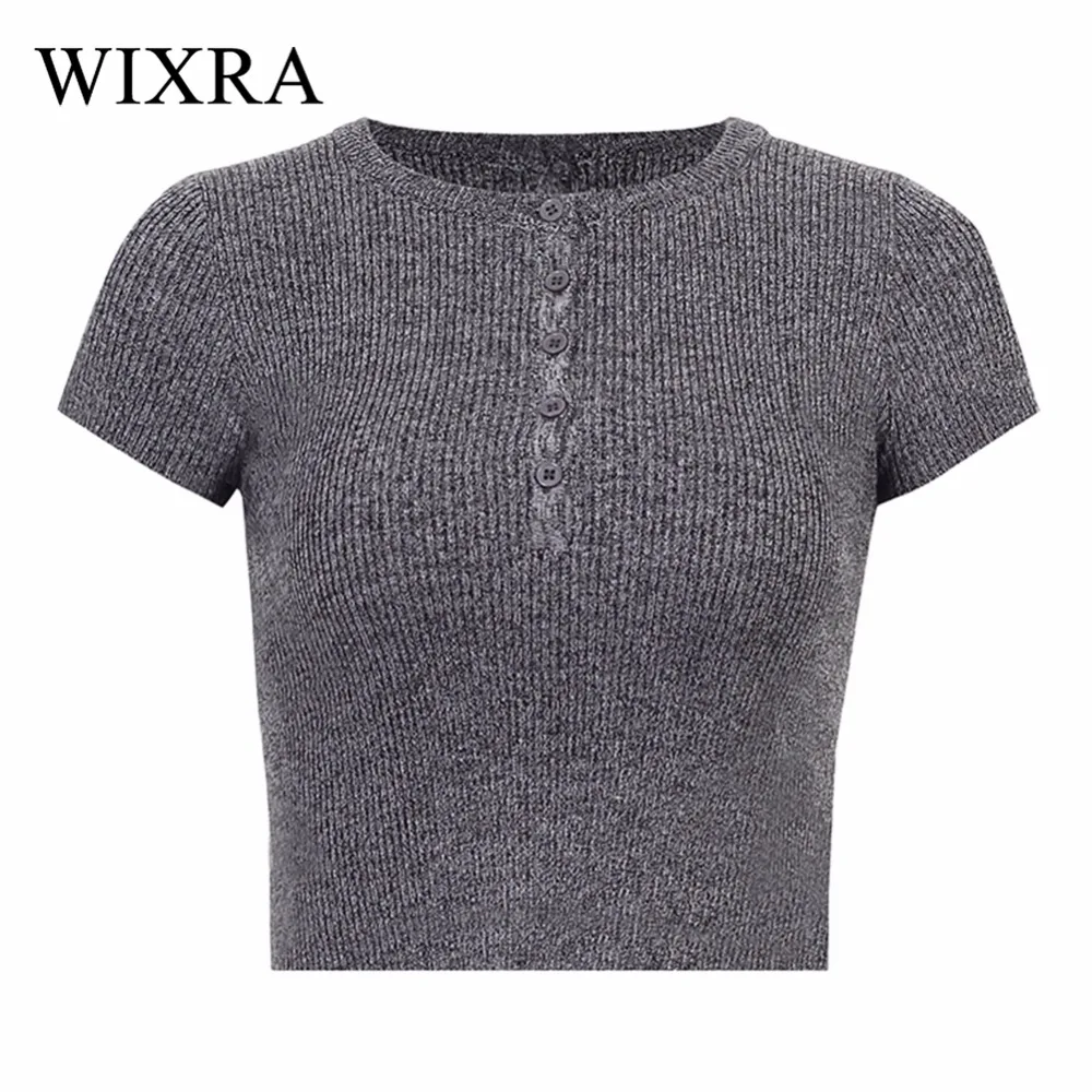 Wixra Basic Sweater 2018 Women Summer Knitted Sweaters and Pullovers Short Sleeve Shirts Solid Slim Cropped | Женская одежда