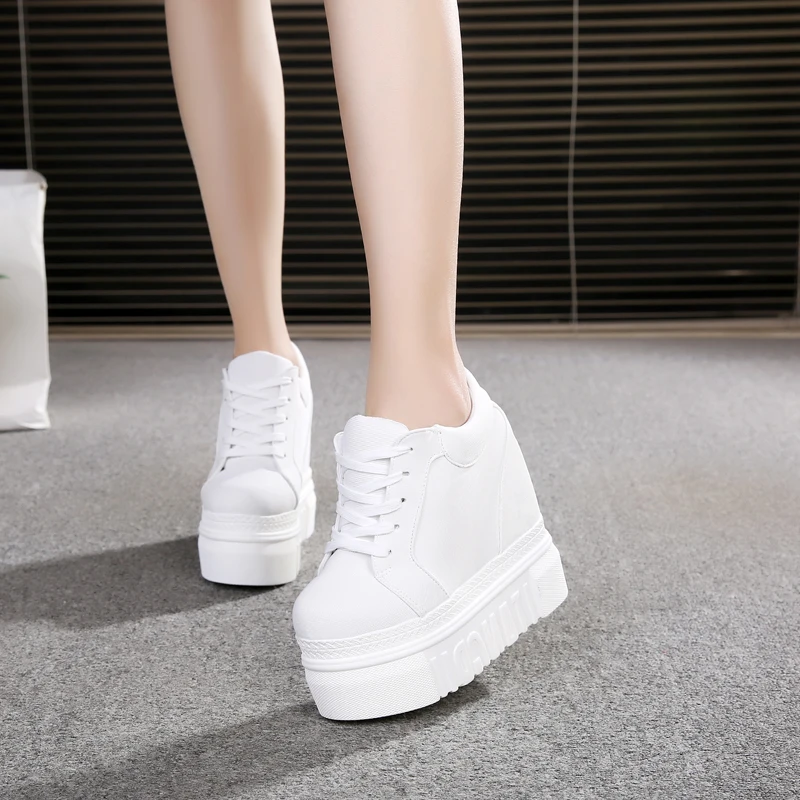 

White canvas shoes 12cm spring and autumn thick bottom inside high women's shoes 12cm breathable slope with a casual cake