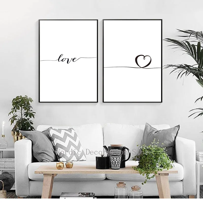 Скандинавский постер черно белый холст с принтом настенные картины Love Art