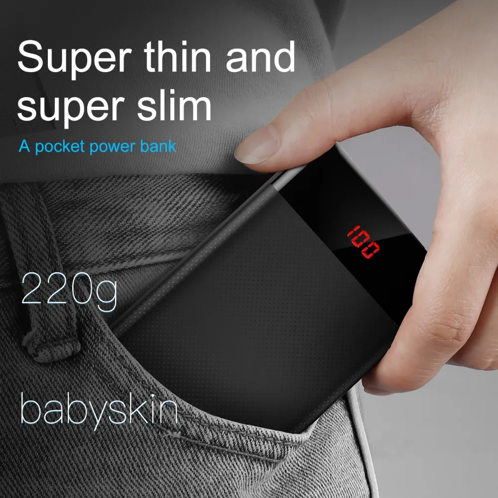 Baseus 10000 мАч Мини Внешний аккумулятор для iPhone Samsung Xiaomi Dual USB зарядное устройство со