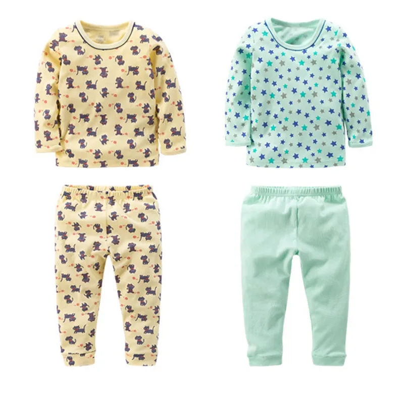 New kids pajamas 2-8Years Pyjamas Boys Cartoon Nightwear girls cotton sleepwear Children Cute kitten and stars patter Clothes | Детская