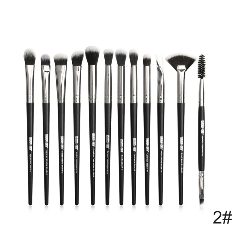 black and silver Pro набор кистей для макияжа 12 шт./партия растушевывание теней подводка для глаз для ресниц и бровей кисти для макияжа портативный набор кистей для макияжа глаз - Handle Color: black and silver