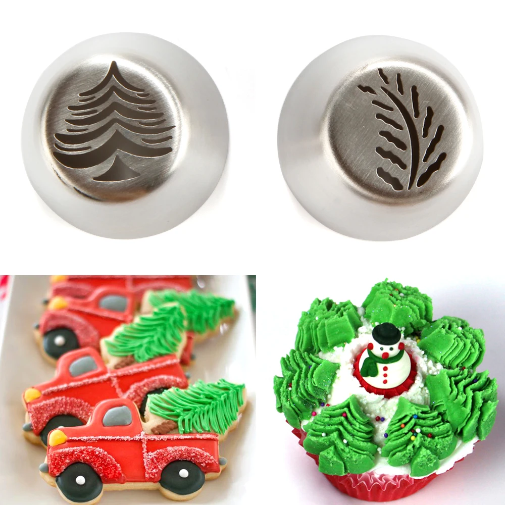 2Pcs Christmas Tree Stainless Steel Pastry Baking Nozzle Cake Tools Decorating Tool Russian Leaf | Дом и сад