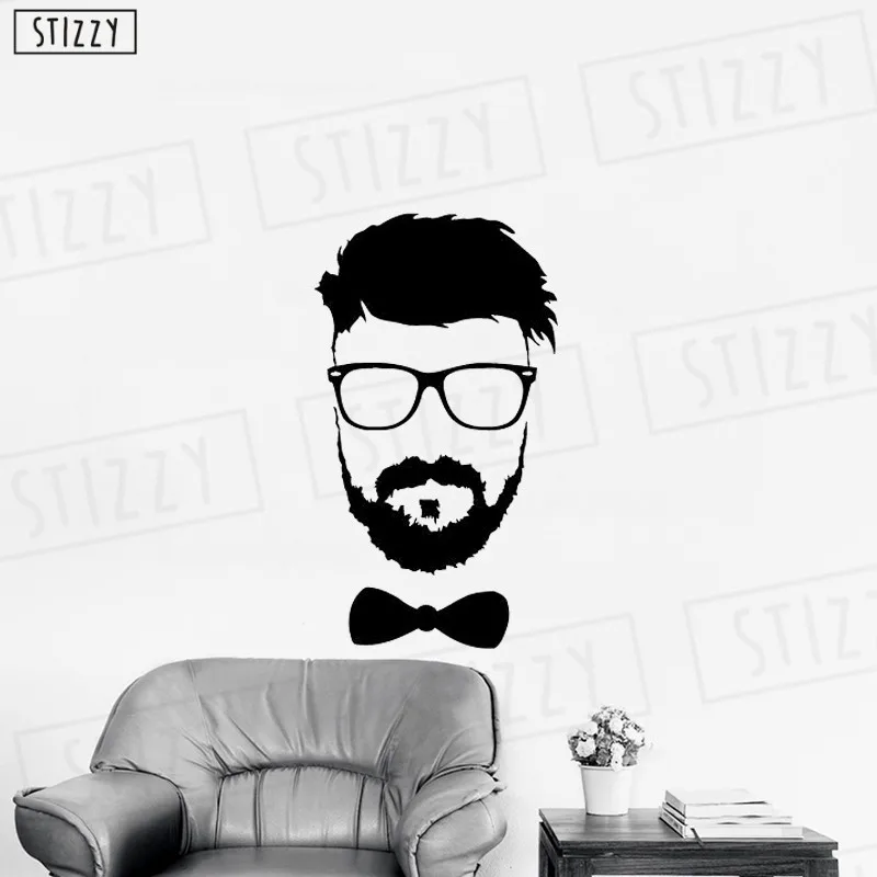 STIZZY Наклейка на стену модная Борода Человек стрижка стикер барбершоп искусство