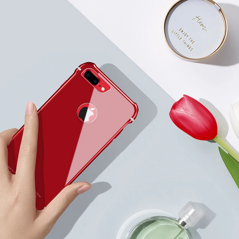 Leanonus New Case For iPhone 8 8Plus Luxury Aluminum Bumper+ Back Tempered Glass Armor Casing Cover for Plus 7Plus |