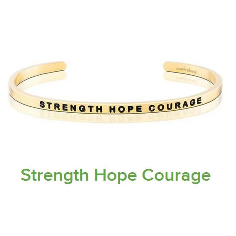 

Gorgeous Stainless Steel Bar Engraved STRENGTH HOPE COURAGE Positive Inspirational Quote Cuff Bracelet Bangle For Women Men