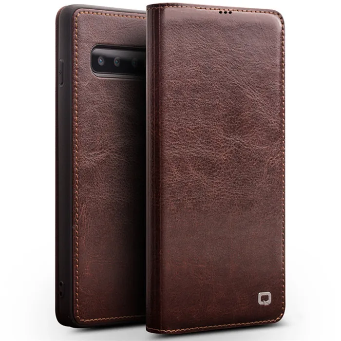 Brown QIALINO, чехол из натуральной кожи для samsung Galaxy S10 Plus, кошелек, флип, чехол для мобильного телефона, для samsung S10, Ретро стиль, роскошная кожаная сумка для карт - Цвет: Brown