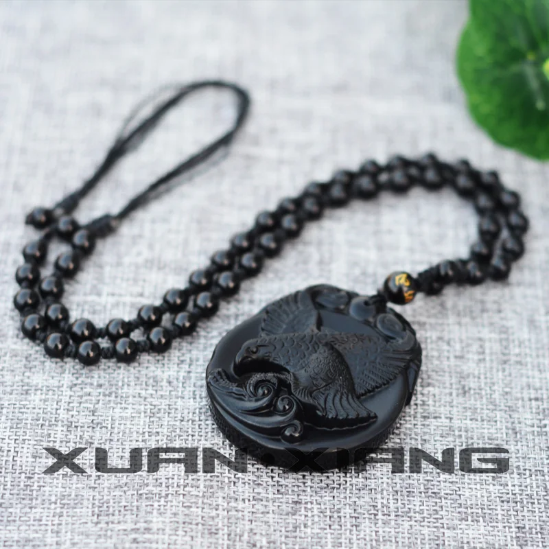 Ожерелье с подвеской в виде орла из натурального обсидиана подарок для мужчин и