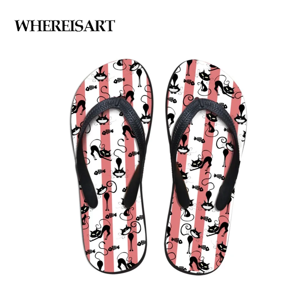 Женские домашние тапочки WHEREISART розовые шлепанцы с мультяшным котом Повседневная