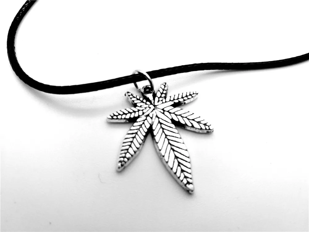European American Canada Jamaica Hemp Maple Leaf Necklace African Plants Tree Weed Foliage Leaves Leather Rope jewelry | Украшения и