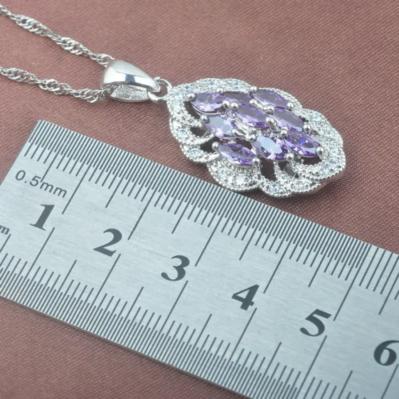 Необычный фиолетовый кристалл белый CZ женский серебряный цвет Ювелирные наборы
