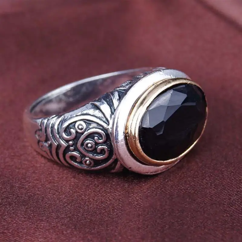 OBSEDE Винтажное кольцо из натурального овального зеленого черного камня для