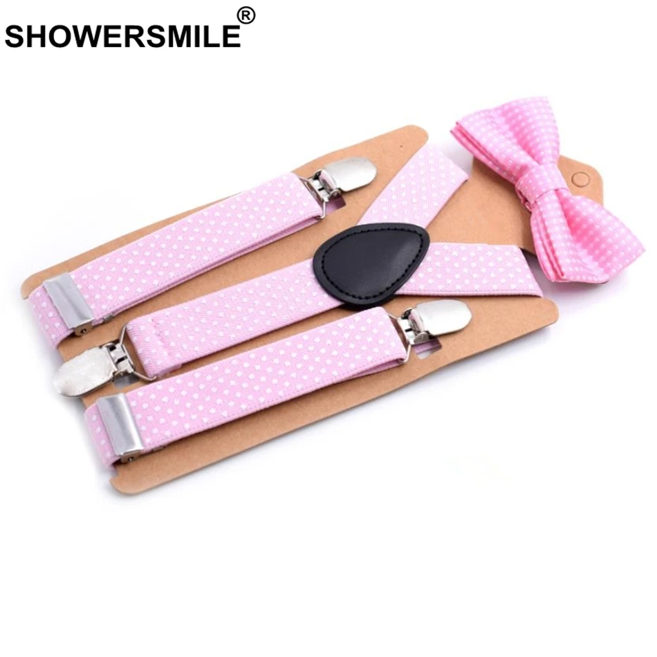 pink11 SHOWERSMILE/Детские подтяжки и галстуки-бабочки; фиолетовые брюки унисекс; подтяжки для мальчиков и девочек; свадебные модные подтяжки для детей - Color: pink11