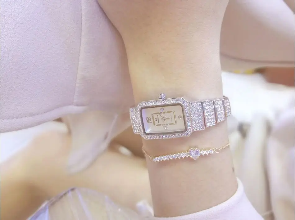 2019 New Hot Women Watch Rhinestone Lady Diamond Stone Dress Watches Stainless Steel Bracelet Wristwatch lady Square Clock Наручные