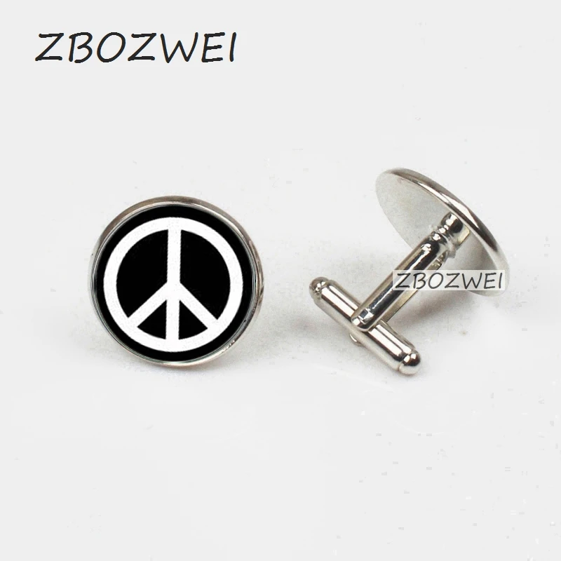 ZBOZWEI Новый черный белый цвет запонки знак мира Для мужчин рубашка манжеты Стекло