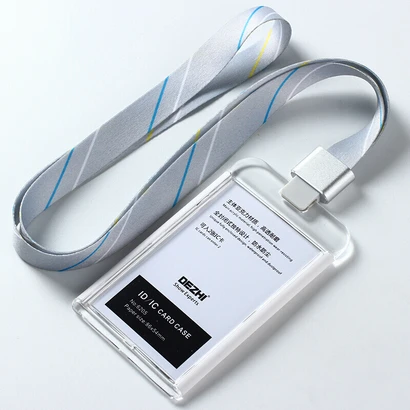 white silver stripe DEZHI-абсолютно новые бизнес ID IC Держатели карт для офиса, красочные один держатель Бейджа, держатель Бейджа с полосой шнурок, логотип на заказ - Цвет: white silver stripe