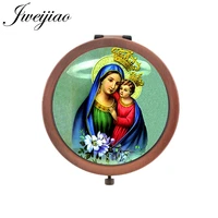 jweijiao mother and daughter pocket mirror virgin mary mini round hand mirror design vintage copper metal mirrors my01