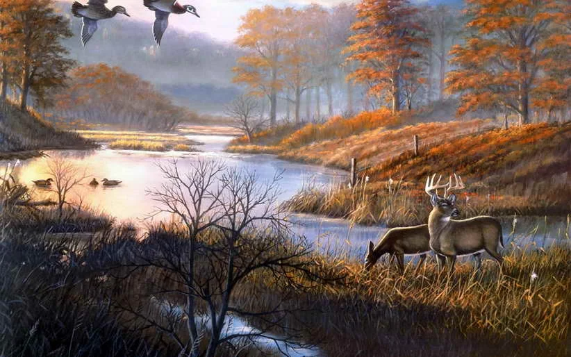 

HD Printed Modern Art Wall Decor Animal Deer And The Bird Landscape Oil Painting Picture On Canvas Sitting Room Decorate