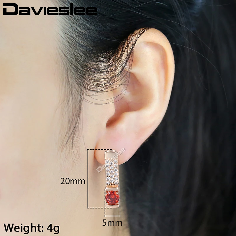 Женские серьги гвоздики с красным фианитом Davieslee 585 пробы прозрачные стразы