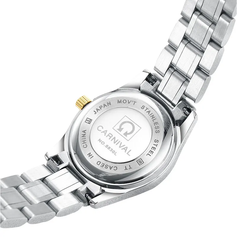 Carnival Women Lady Fashion Business Waterproof Steel Watchband Quartz Watch Wristwatch - gold case black dial enlarge