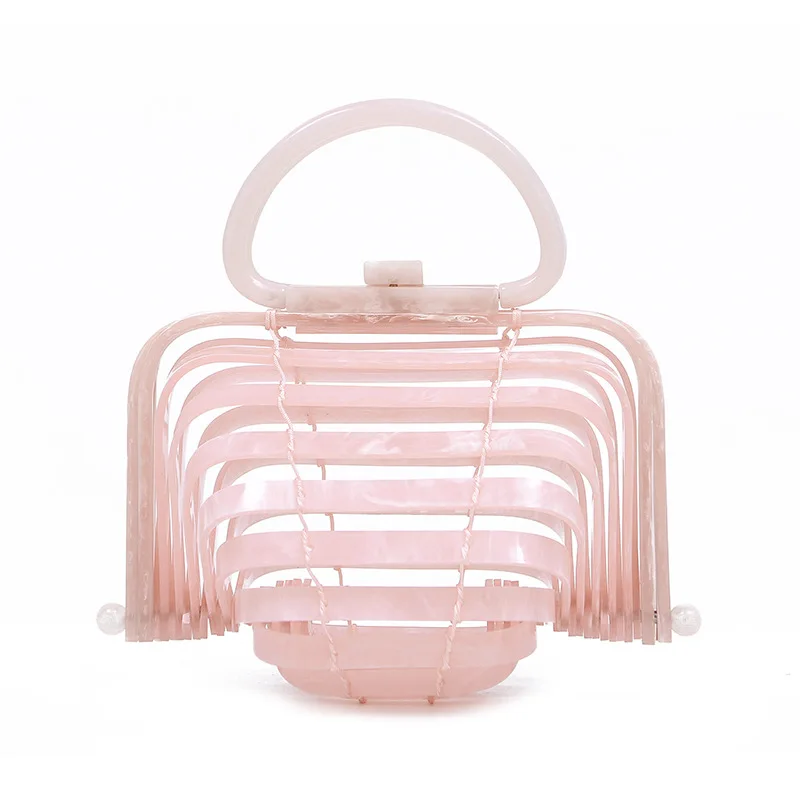 pink Акриловые женские сумки, летние пляжные сумки, складные корзины, радужные шикарные полые ПВХ дамские сумочки, маленькие Мини-фонари, жемчужная сумка - Цвет: pink