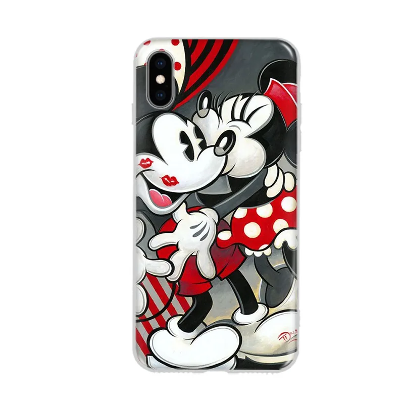 Чехол с принтом Микки и Минни для iPhone 7 8 Plus XS MAX XR милый мягкий чехол X 6 6S 5 5S SE Coque Fundas
