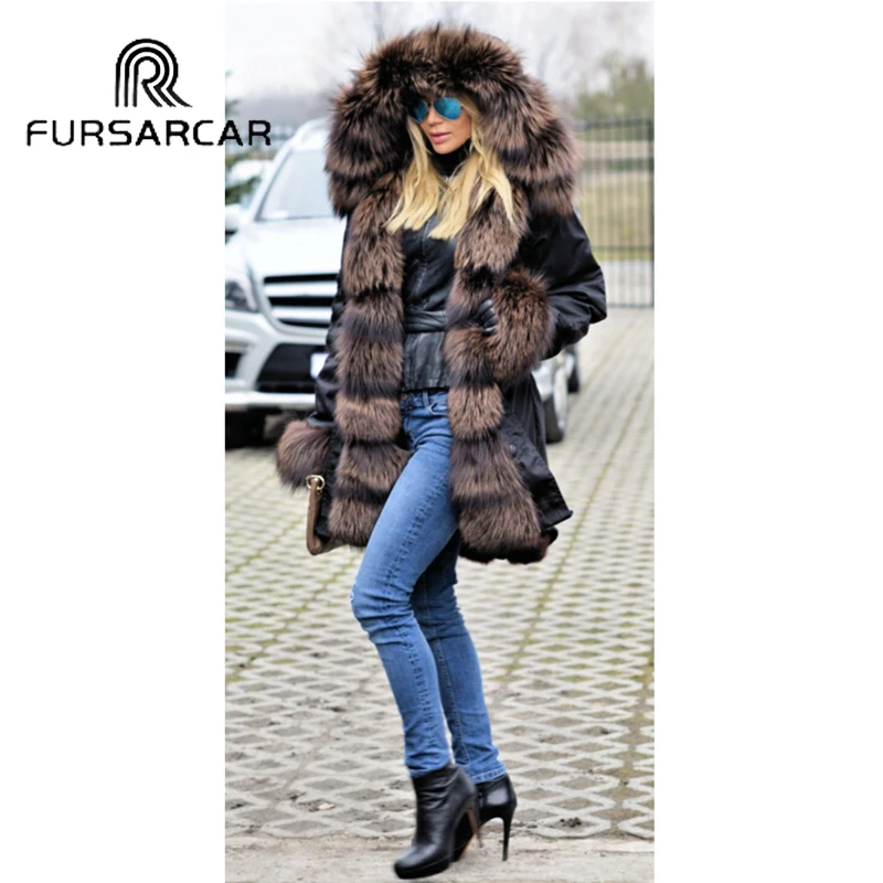 Модная новая парка FURSARCAR из натурального меха женское роскошное зимнее пальто